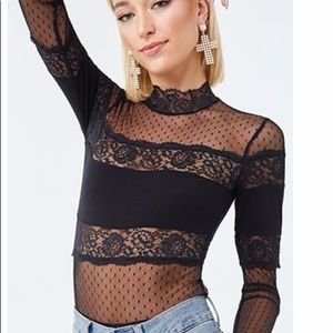 Sheer lace combo Bodysuit